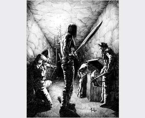 Pen and ink illustration for Holy Lands RPG.